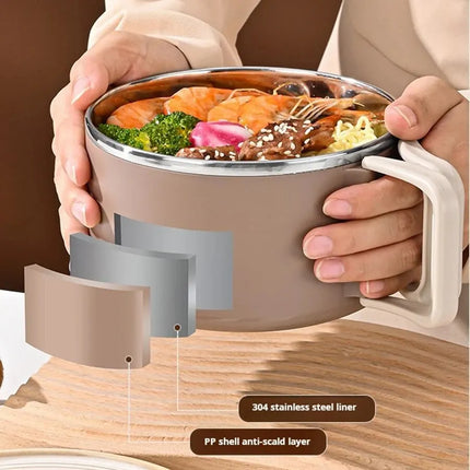 1200ml 304 Stainless Steel Noodle Bowl with Lid Brown-3