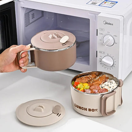 1200ml 304 Stainless Steel Noodle Bowl with Lid Brown-4