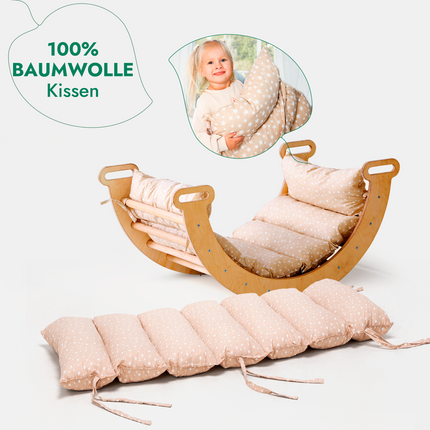4in1 Montessori Klettergerüst Set: Kletterdreieck mit Rutsche, Kletterbogen mit Kissen, für Kinder 1-7 Jahre – Beige-3