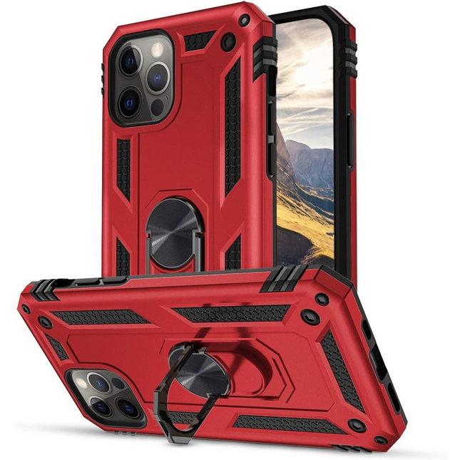 Samsung Galaxy M31s SM-M317F, Műanyag hátlap védőtok, közepesen ütésálló, szilikon belső, telefontartó gyűrű, Defender, piros (94151)-0