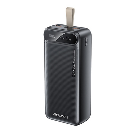 Awei vésztöltő 2 USB+Type-C aljzat (30000mAh, 22.5W, PD gyorstöltő, LED kijelző) FEKETE (PA-12) (PA-12)-0