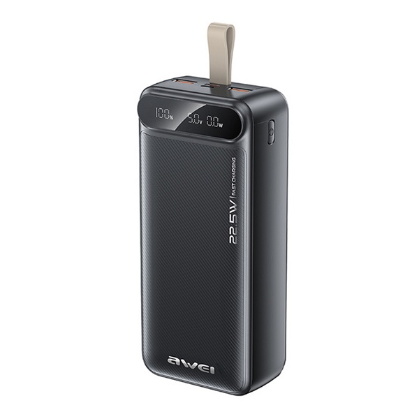 Awei vésztöltő 2 USB+Type-C aljzat (30000mAh, 22.5W, PD gyorstöltő, LED kijelző) FEKETE (PA-12) (PA-12)-0