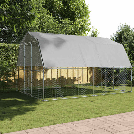 NNEVL Chicken Cage with Roof and Door Silver Galvanised Steel