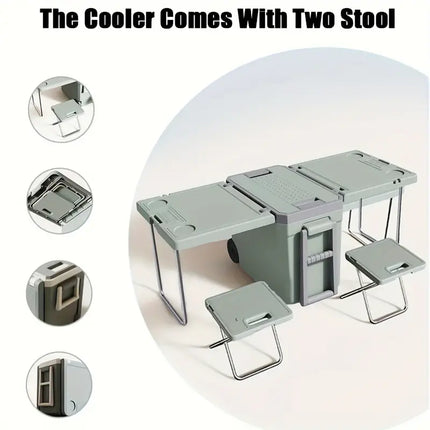32L Portable Outdoor Cooler Box & Folding Table Chair Set-1