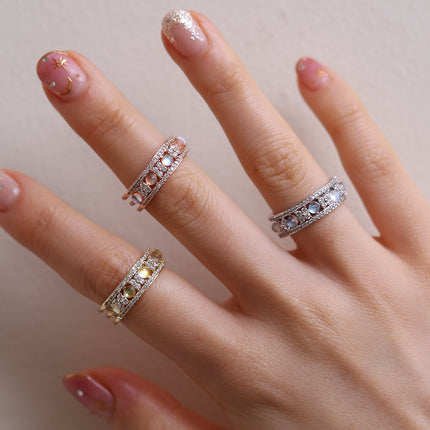 Moonstone flower layered ring-4