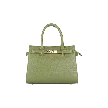 RB1016AG | Borsa Donna a Mano in Vera Pelle Made in Italy con tracolla removibile. Moschettoni in metallo Oro Lucido - Colore Verde Oliva - Dimensioni: cm 28 x 20 x 14 + 12,5-2