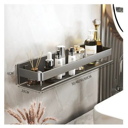 Contemporary Gray Bathroom Shelf Organizer - Wall-Mounted Corner Storage Rack-1