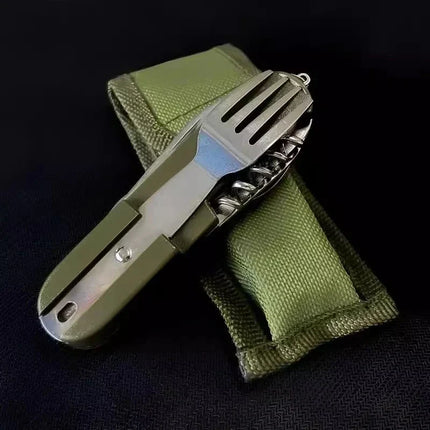 7-in-1 Folding Camping Cutlery Set with Storage Bag Green-3