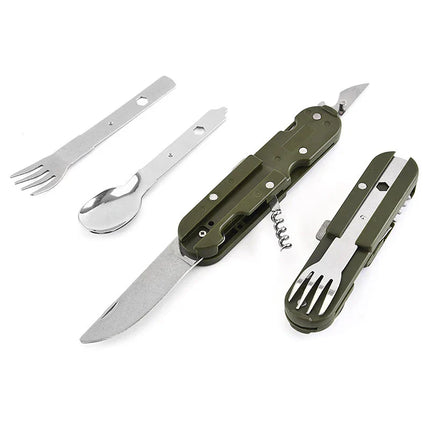 7-in-1 Folding Camping Cutlery Set with Storage Bag Green-1