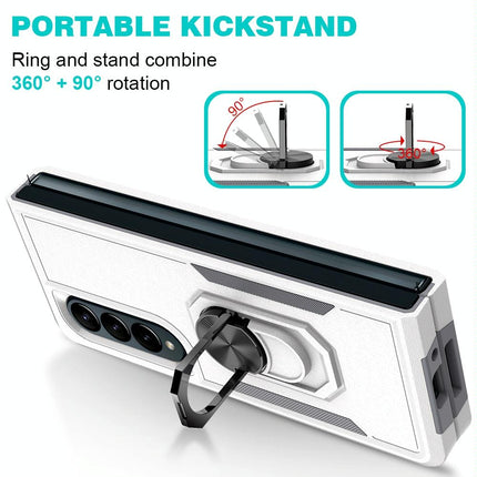 NNEDSZ Galaxy Z Fold 4 Tpu Shockproof Case With Ring - 2 In 1 Design - Silver-4