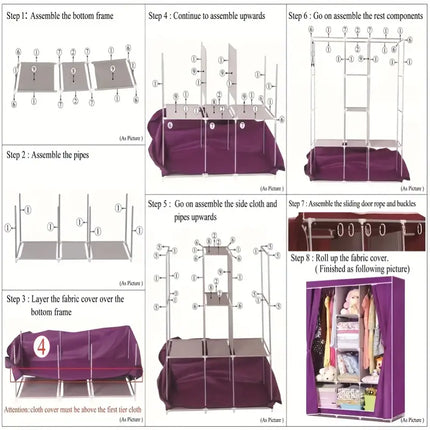 3-Column Floor Standing Cloth Wardrobe | Large Capacity Storage Organizer(Burgundy)-4
