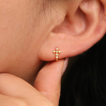 Cubic cross huggie earring-1