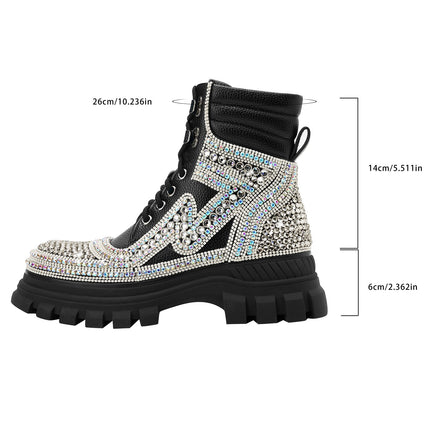Black Crystal Embellished Walking Ankle Boots-4