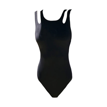 Black One Piece Swimsuit with Cut Out Sleeves-3