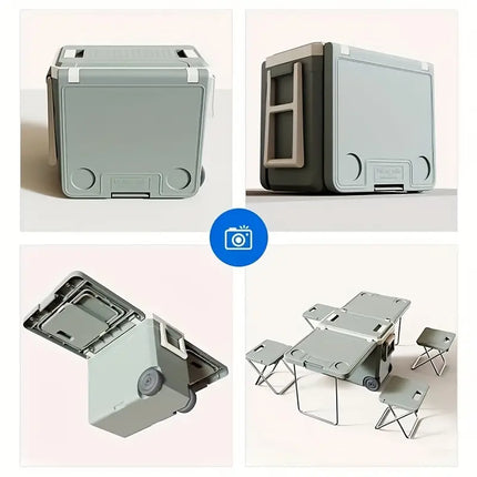 32L Portable Outdoor Cooler Box & Folding Table Chair Set-4