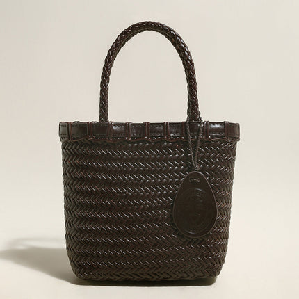Chocolate Organic Reed Woven Basket Bag-0