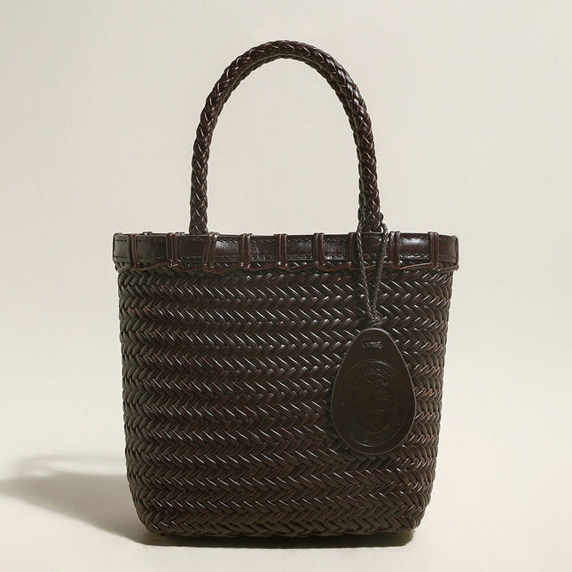 Chocolate Organic Reed Woven Basket Bag-0