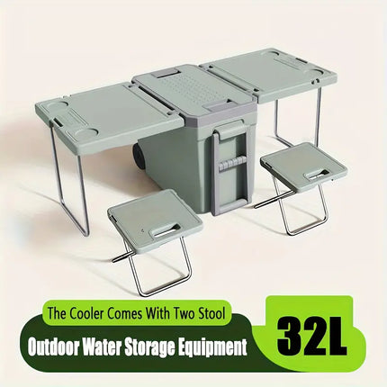 32L Portable Outdoor Cooler Box & Folding Table Chair Set-2