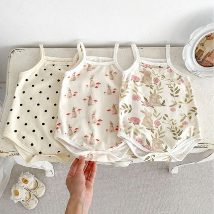 Summer Design Baby Girls Various Pattern Sleeveless Strap Onesies-4