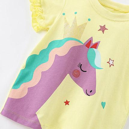 Summer Arrival Girls’ Horse Cartoon Pattern T-shirt in European and American Style-2