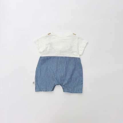 Summer Arrival Baby Boys Short Sleeves Cute Striped Overalls Pattern Rompers-1