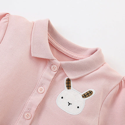 Summer Arrival Cartoon Rabbit Pattern Short Sleeves Turn-down Collar Dress for Stylish Girls-1