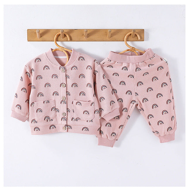 Arrival Spring Baby Kids Unisex Long Sleeves Simple Print Top and Long Trousers Clothing Set-1