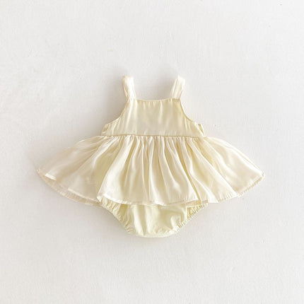 Summer Arrival Baby Girls Cute Sleeveless Butterfly-bow Decorated Dress Design Strap Onesies-2