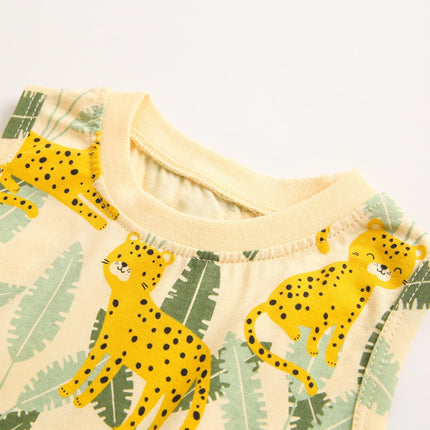 Baby Boy And Girl Animal Tiger Print Sleeveless Onesies In Summer Outfit Wearing-1