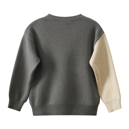 Autumn Arrival Baby Girls Kids Cute Cat Pattern Crew Neck Long Sleeves Knitted Sweatshirt Pullover-1