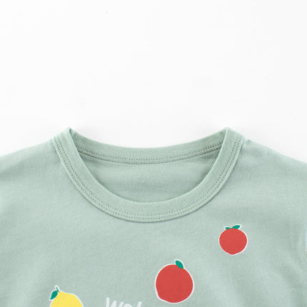 Summer Baby Kids Girls Letters and Fruits Cartoon Print Short Sleeves Crew Neck Top Shirt-2