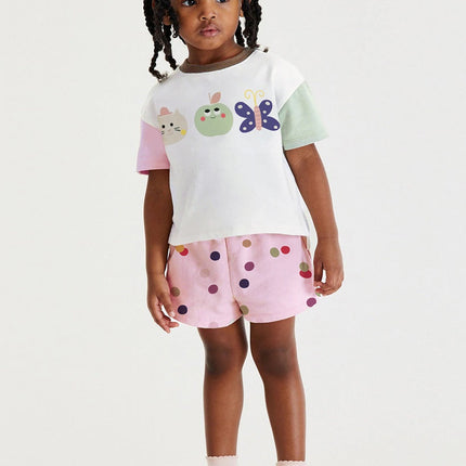 Summer Baby Kids Girls Cartoon Top And Dots Shorts Casual Clothing Set-1
