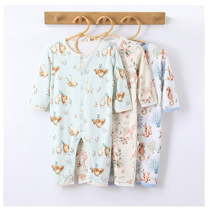 Autumn and Spring Arrival Baby Unisex Animals Pattern Long Sleeves Crew Neck Single Breasted Rompers-1