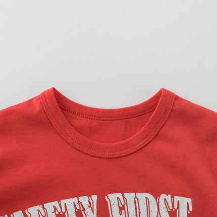 Summer Boys’ Cartoon Printed Red T-shirt in European and American Style-3