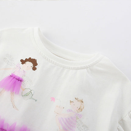 Summer Arrival Cartoon Pattern Fly Sleeves Tulle Patchwork Dress for Stylish Girls-1