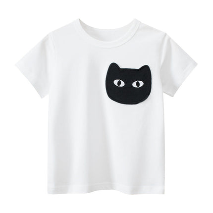Cat Face Cartoon Pattern Girls T-Shirt In European And American Style For Summer-1