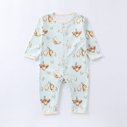 Autumn and Spring Arrival Baby Unisex Animals Pattern Long Sleeves Crew Neck Single Breasted Rompers-2