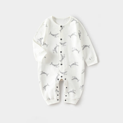 Spring Arrival Baby Unisex Long Sleeves Simple Pattern Rompers-2