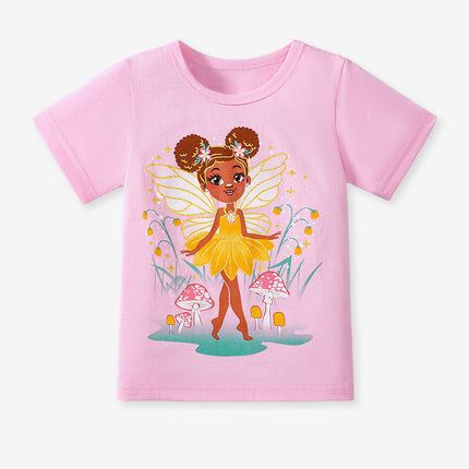 Kids’ Mermaid Cartoon Pattern Short Sleeves T-shirt in European and American Style for Summer-1