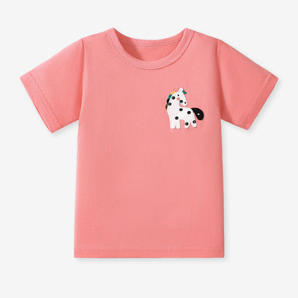 Girls’ Dots Cartoon Pattern Short Sleeves T-shirt in European and American Style for Summer-1