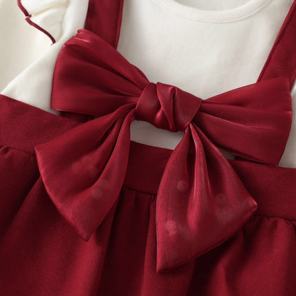 Baby Girl Lettuce Trim Design Big Bow Long Sleeve Jumpsuit-2