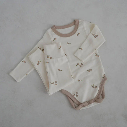 Autumn Arrival Baby Unisex Long Sleeves Simple Fruits Pattern Onesies and Pants Sets-1