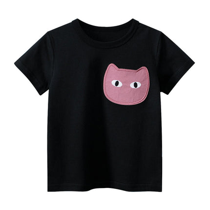 Cat Face Cartoon Pattern Girls T-Shirt In European And American Style For Summer-2