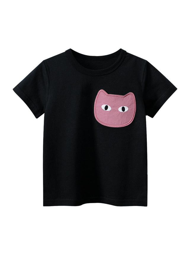 Cat Face Cartoon Pattern Girls T-Shirt In European And American Style For Summer-2