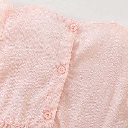 Summer Arrival Girls’ Simple Plain Pink Short Sleeves Bow Tied Dress-2