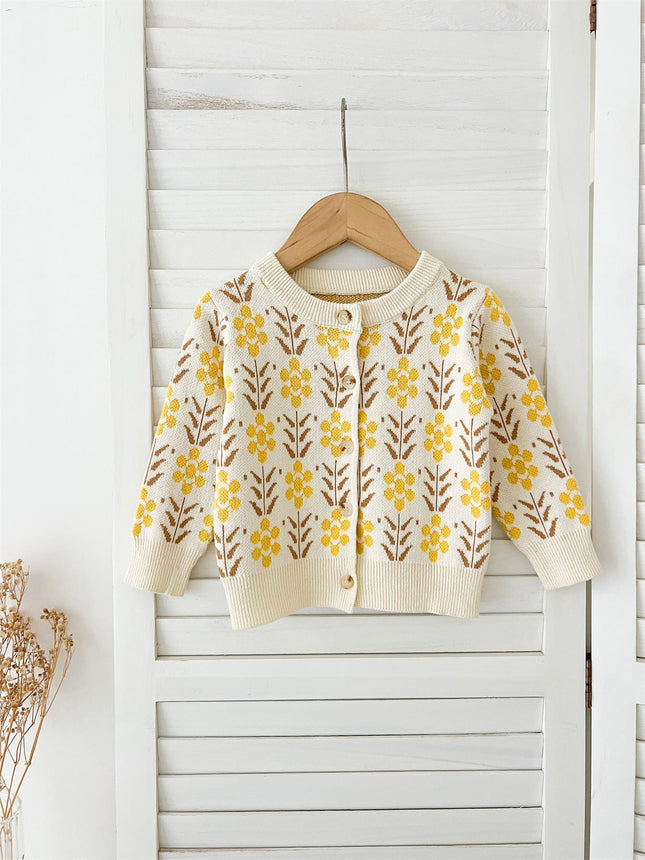 Arrival Baby Kids Girls Comfortable Floral Pattern Knitted Long Sleeves Cardigan-2