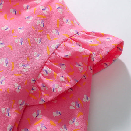 Arrival Autumn Girls Cartoon Elephant And Flowers Pattern Ruffle Neck Long Sleeves Princess Dress-3