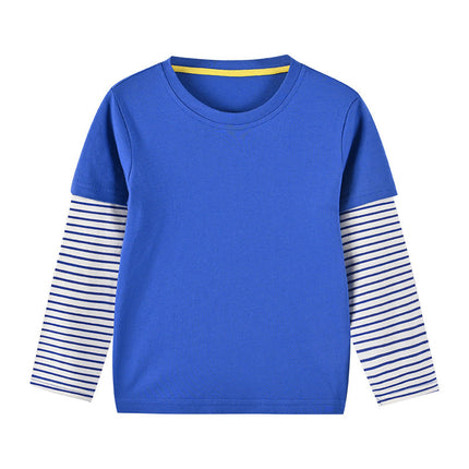 Boys And Girls Striped Sleeve Patchwork O-Neck Fake Hoodie In Autumn-2