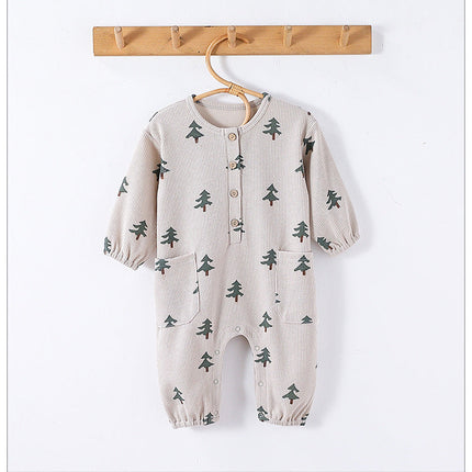 Spring Arrival Baby Unisex Long Sleeves Waffle Grid and Simple Pattern Rompers-6