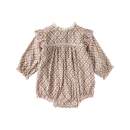 Spring Arrival Baby Girls Long Sleeves Vintage Floral Pattern Rompers and Onesies-3